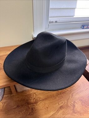 Free People Classic Black Wide-Brim Wool Hat